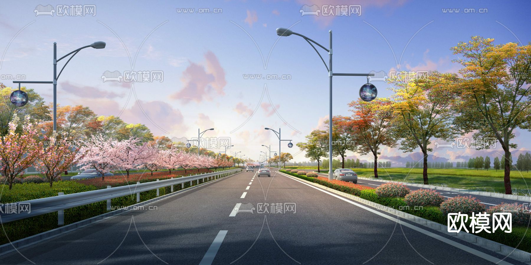 城市道路 绿化带psd下载