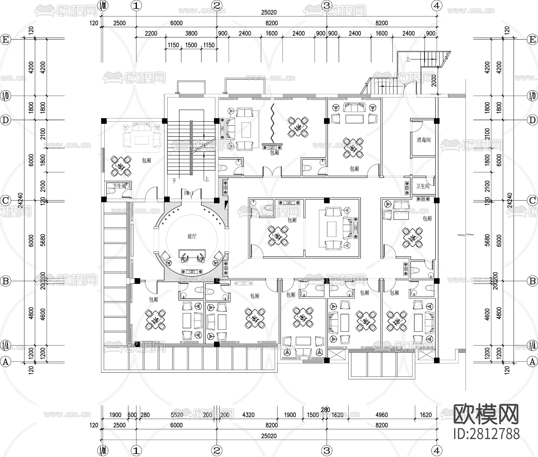 麻将房棋牌室cad平面布置图下载（渲染图2）