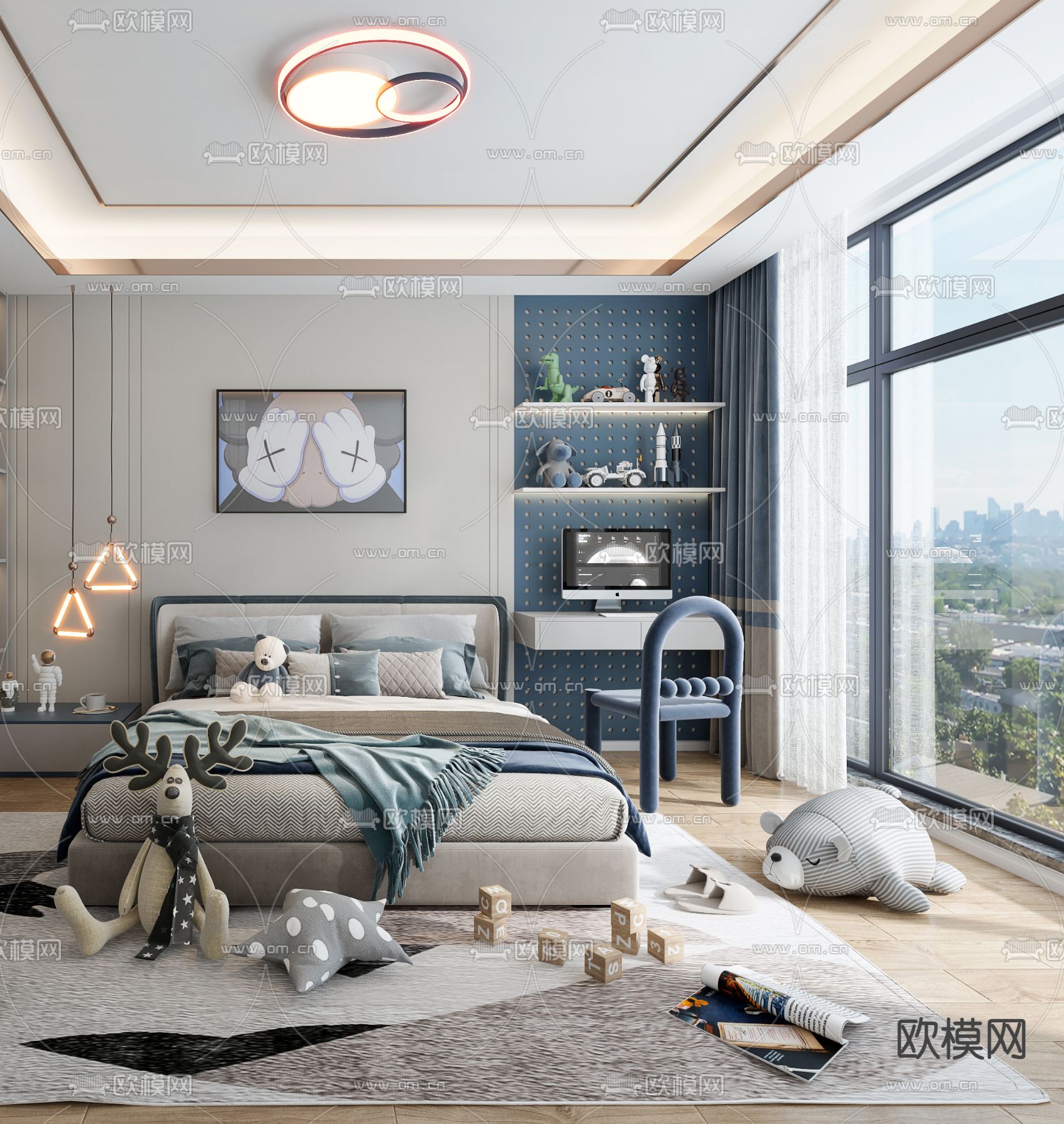 现代儿童房 男孩房 小孩房3d模型下载（渲染图3）
