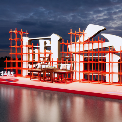 新中式商业美陈su模型