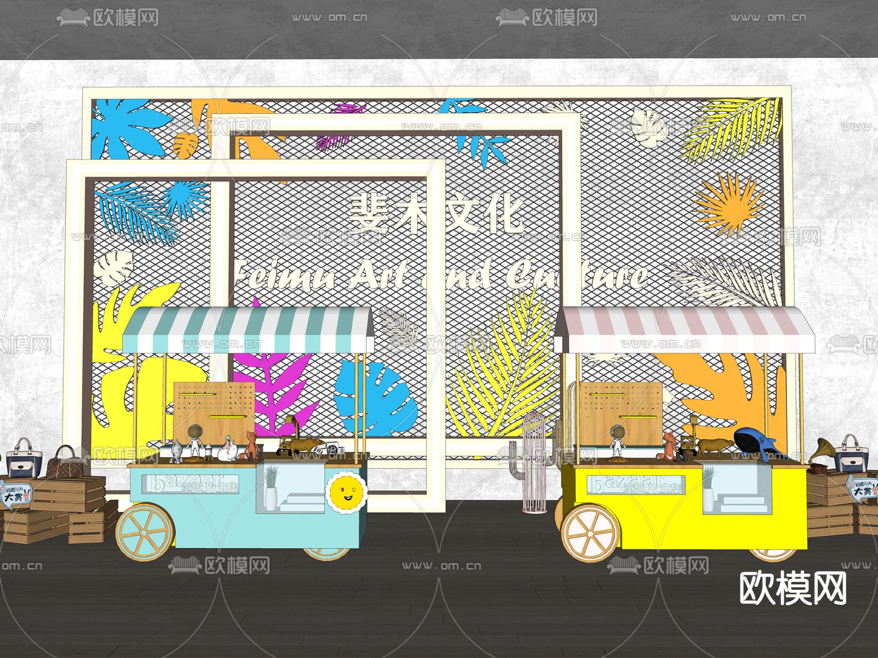 售卖摊位 文创市集 夜市摊位su模型