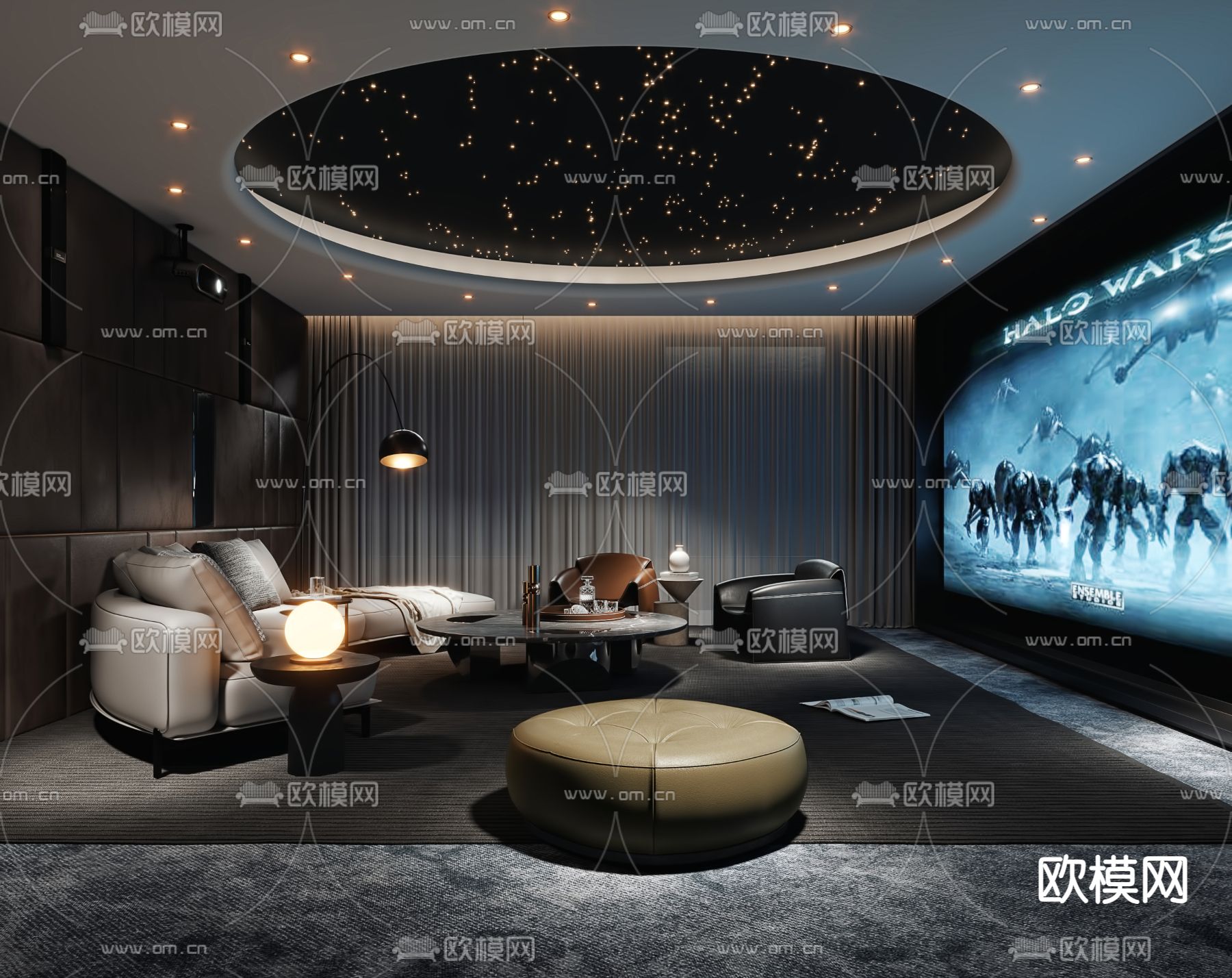 视听室 影音室 家庭影院3d模型下载（渲染图1）