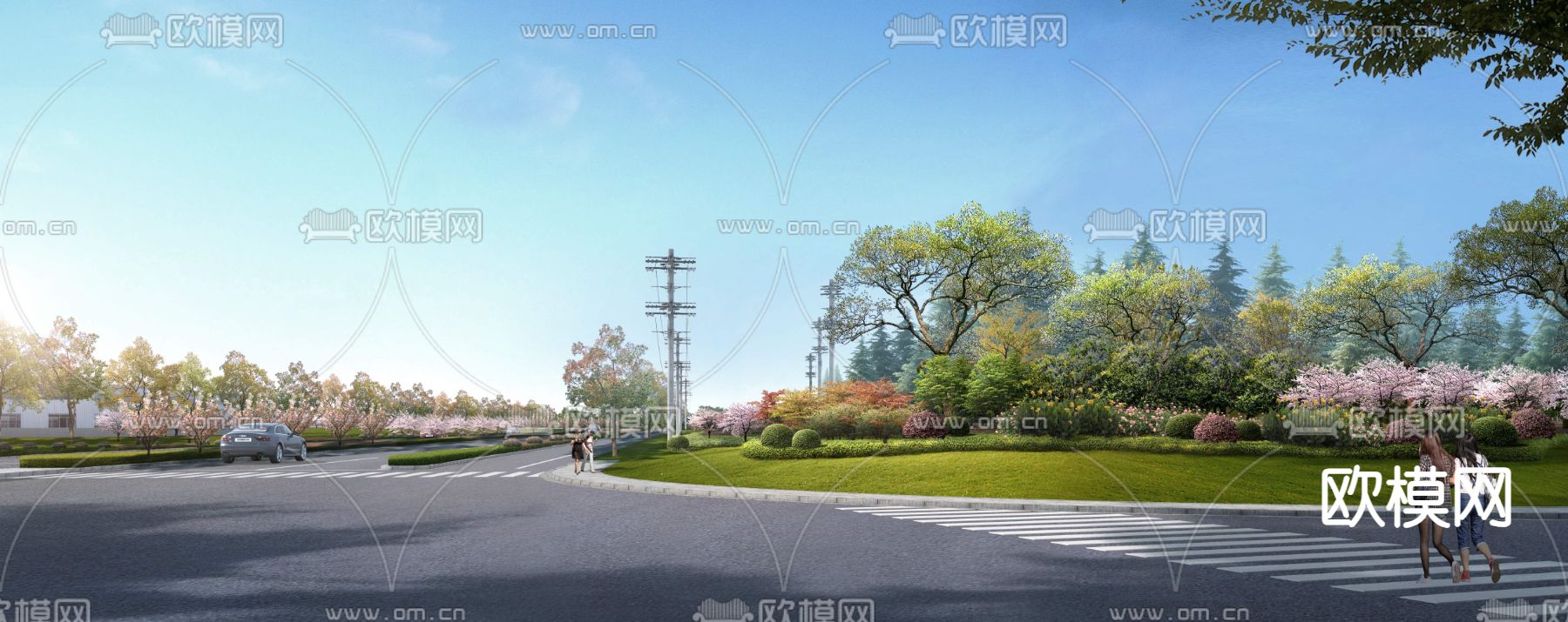 城市道路 绿化带psd下载