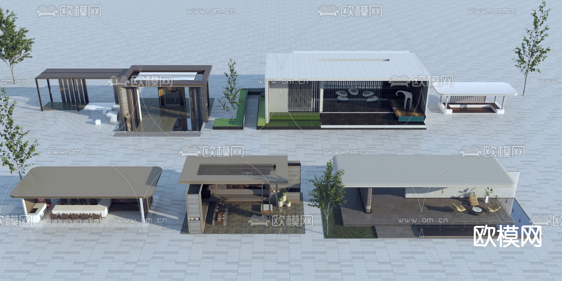 现代廊架 景观小品3d模型下载