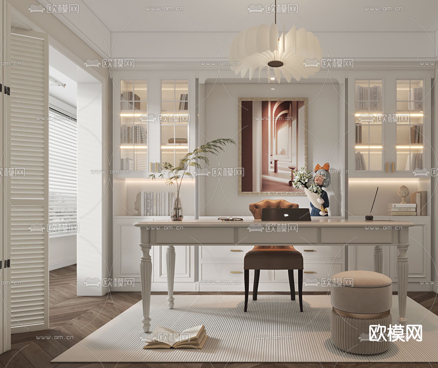 美式书房3d模型下载（渲染图2）