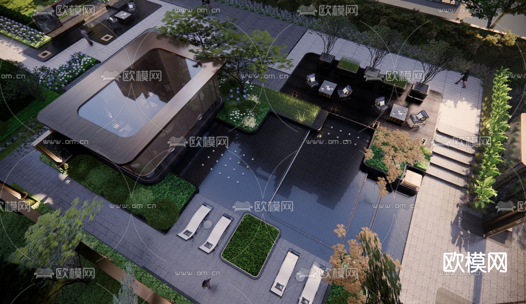 现代住宅景观 户外廊架su模型