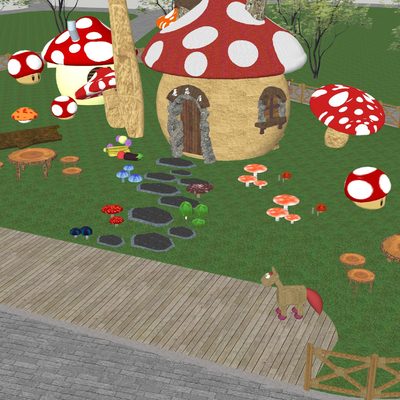  现代儿童乐园su模型 