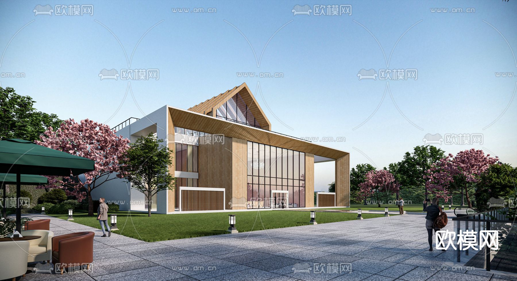 现代会所礼堂 建筑外观su模型下载（渲染图1）