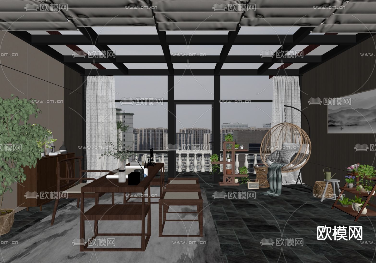 现代阳光房 玻璃房su模型下载（渲染图2）