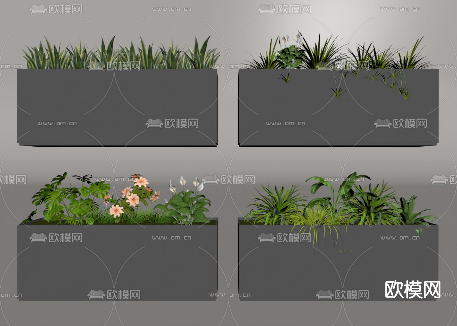 花箱 植物堆su模型下载（渲染图2）