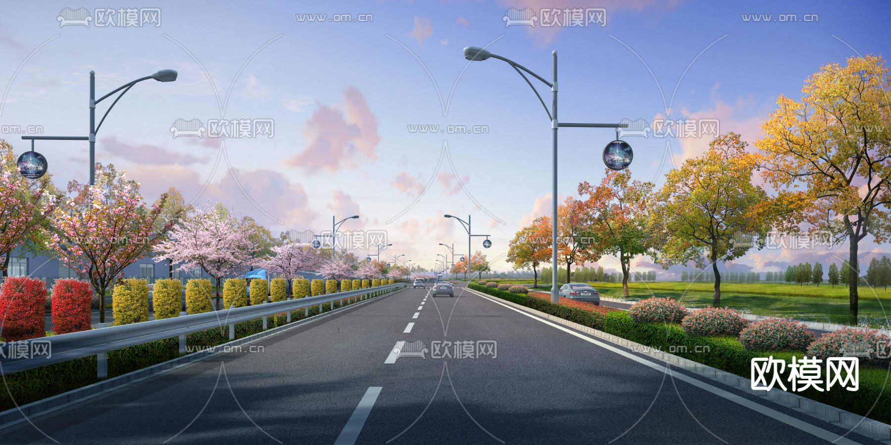 城市道路 绿化带psd下载