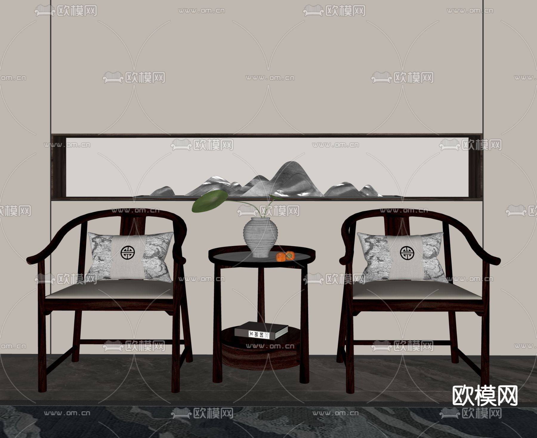 新中式圈椅 单椅su模型下载（渲染图2）