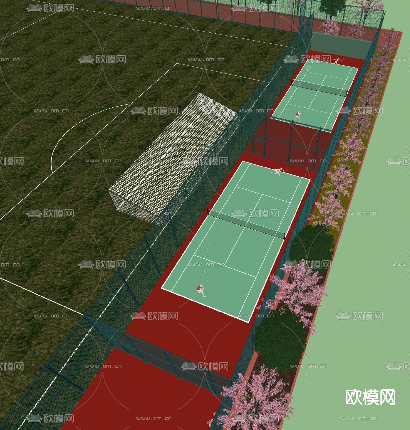 现代网球场 体育场su模型下载（渲染图2）