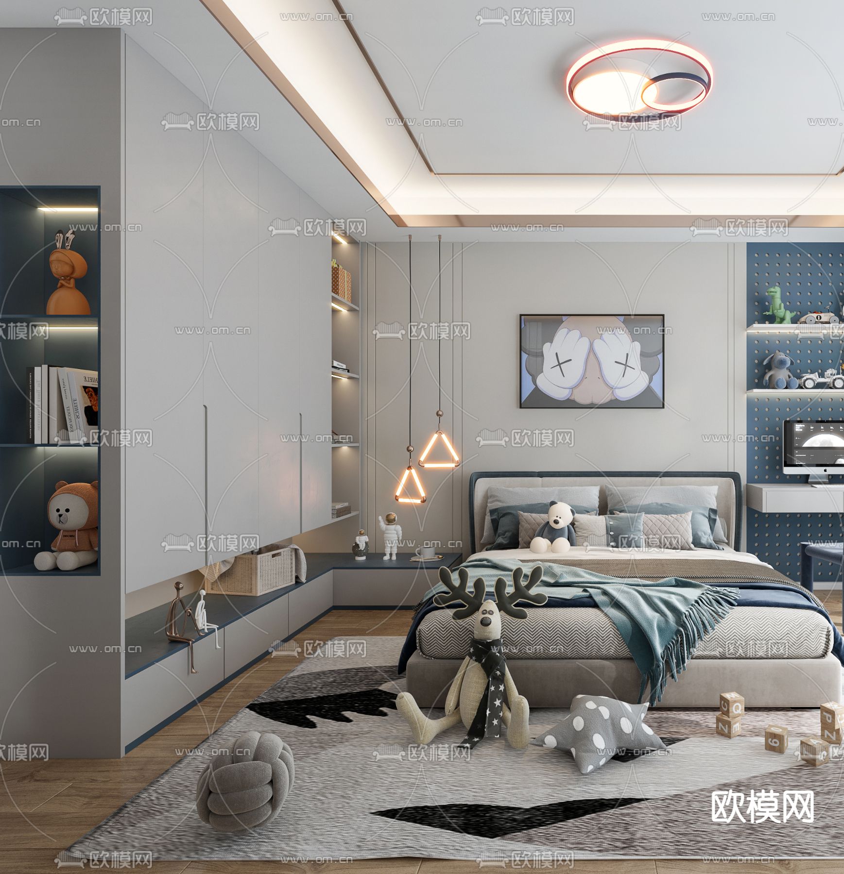 现代儿童房 男孩房 小孩房3d模型下载（渲染图2）