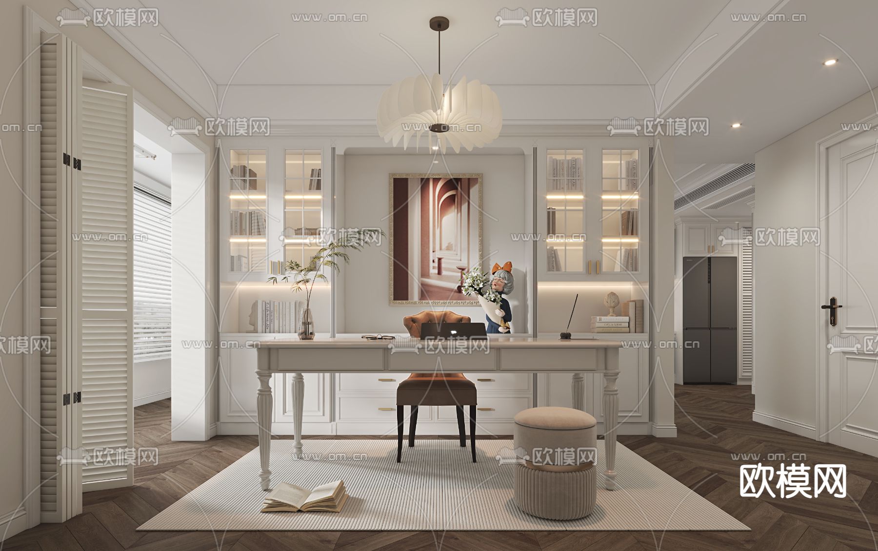 美式书房3d模型下载（渲染图1）