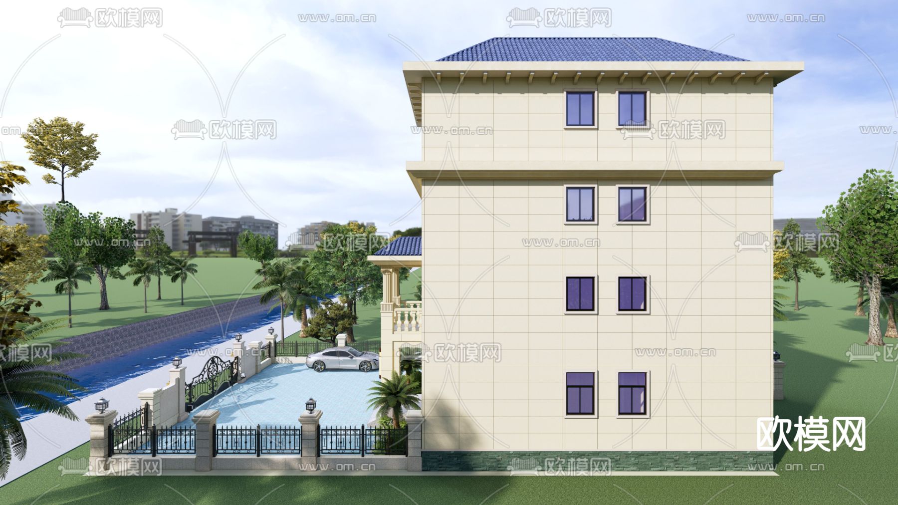 欧式别墅外观su模型下载（渲染图3）