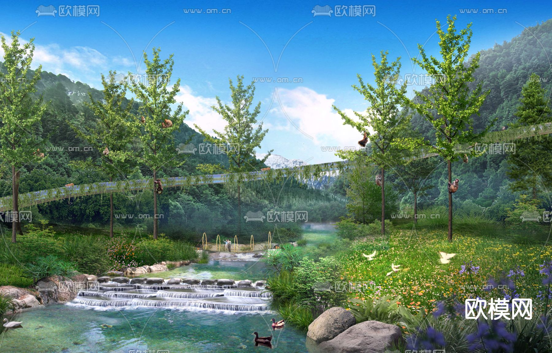 园林跌水 流水景观psd下载