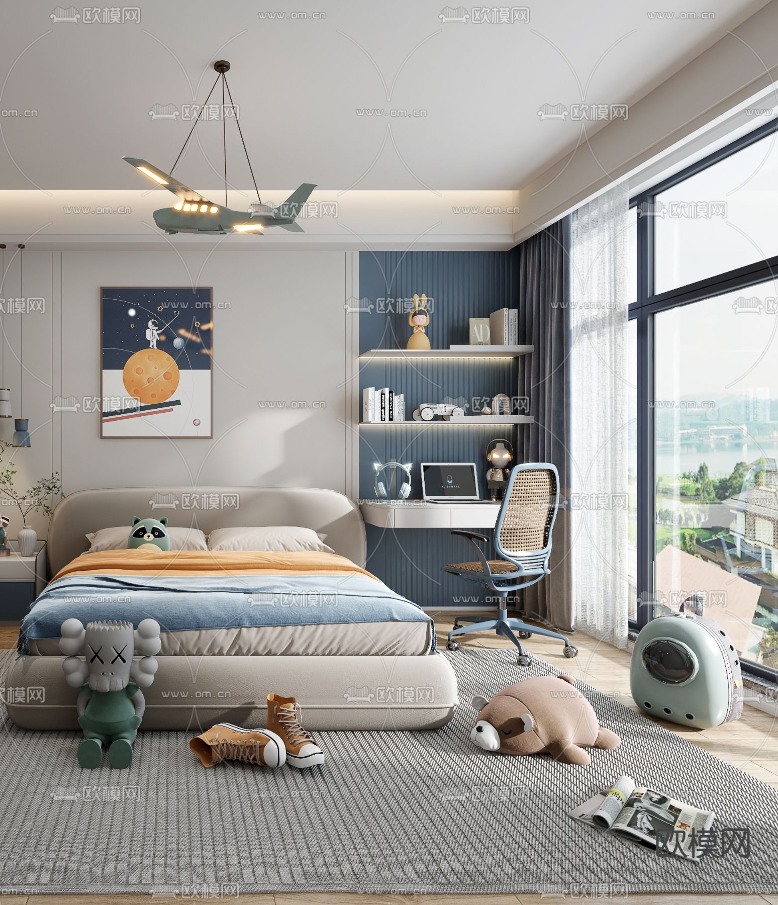 现代儿童房 男孩房 小孩房3d模型下载（渲染图3）