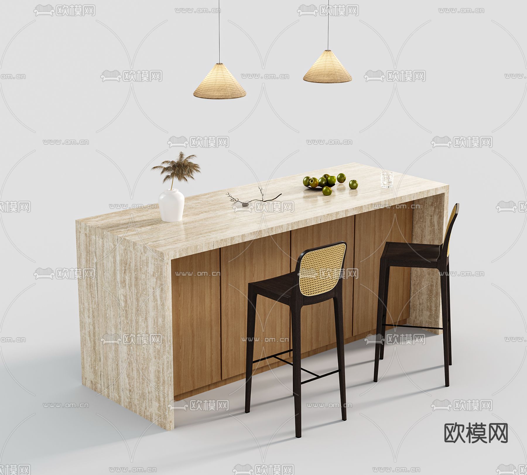 侘寂吧台椅su模型下载（渲染图1）