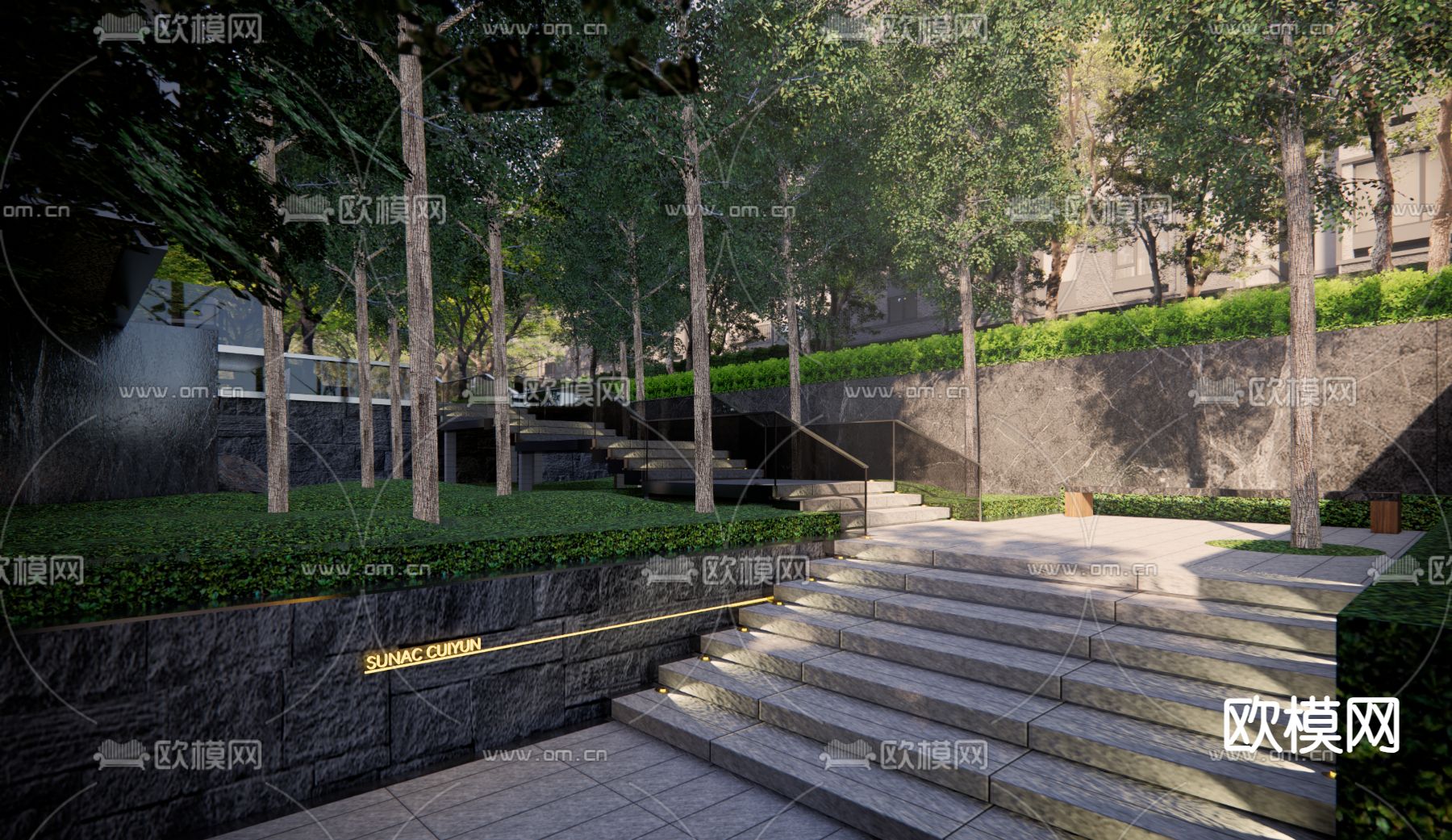 现代高差台阶景观su模型