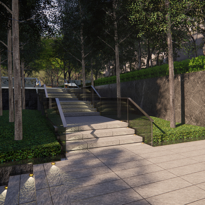 现代高差台阶景观su模型