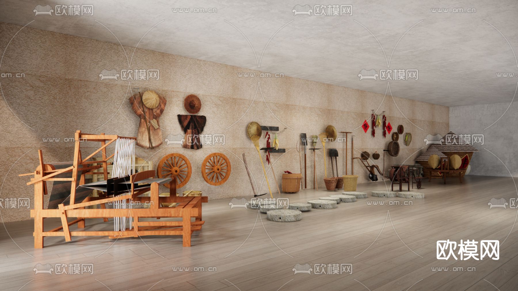 中式农具小品 农耕文化小品su模型