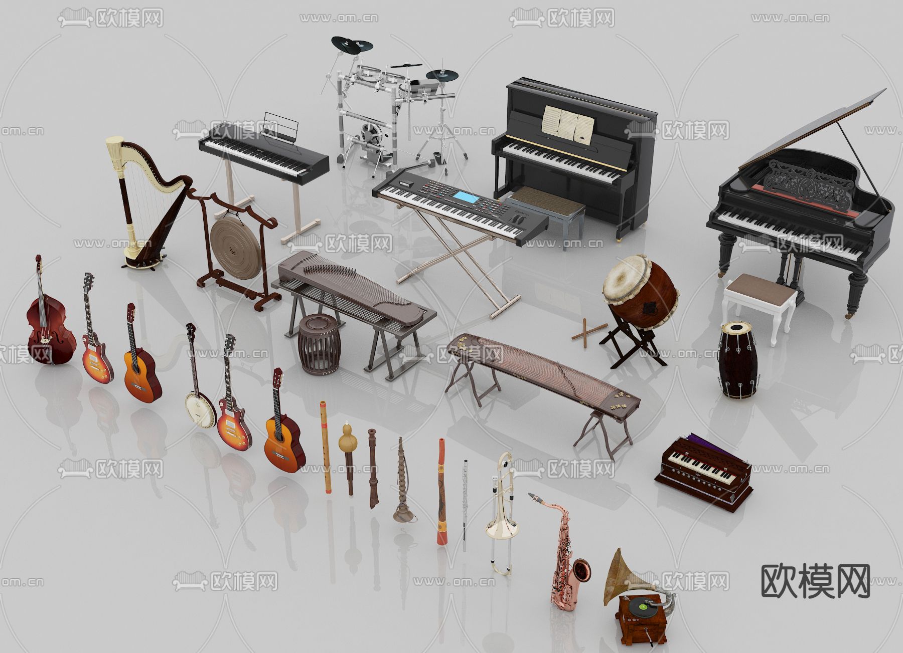 钢琴 吉他 古筝3d模型下载