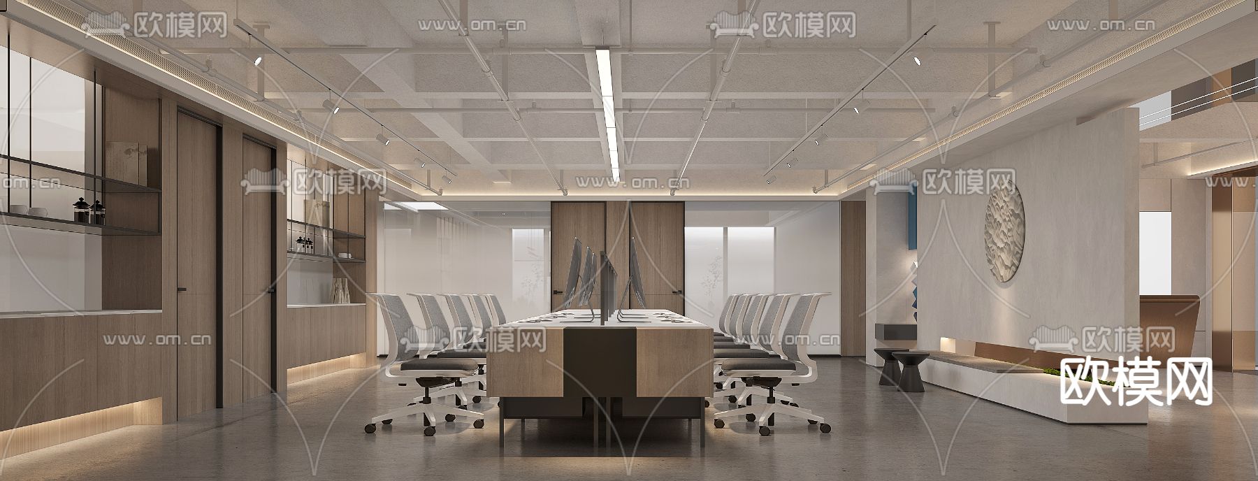 开放式办公区 办公室3d模型下载（渲染图1）