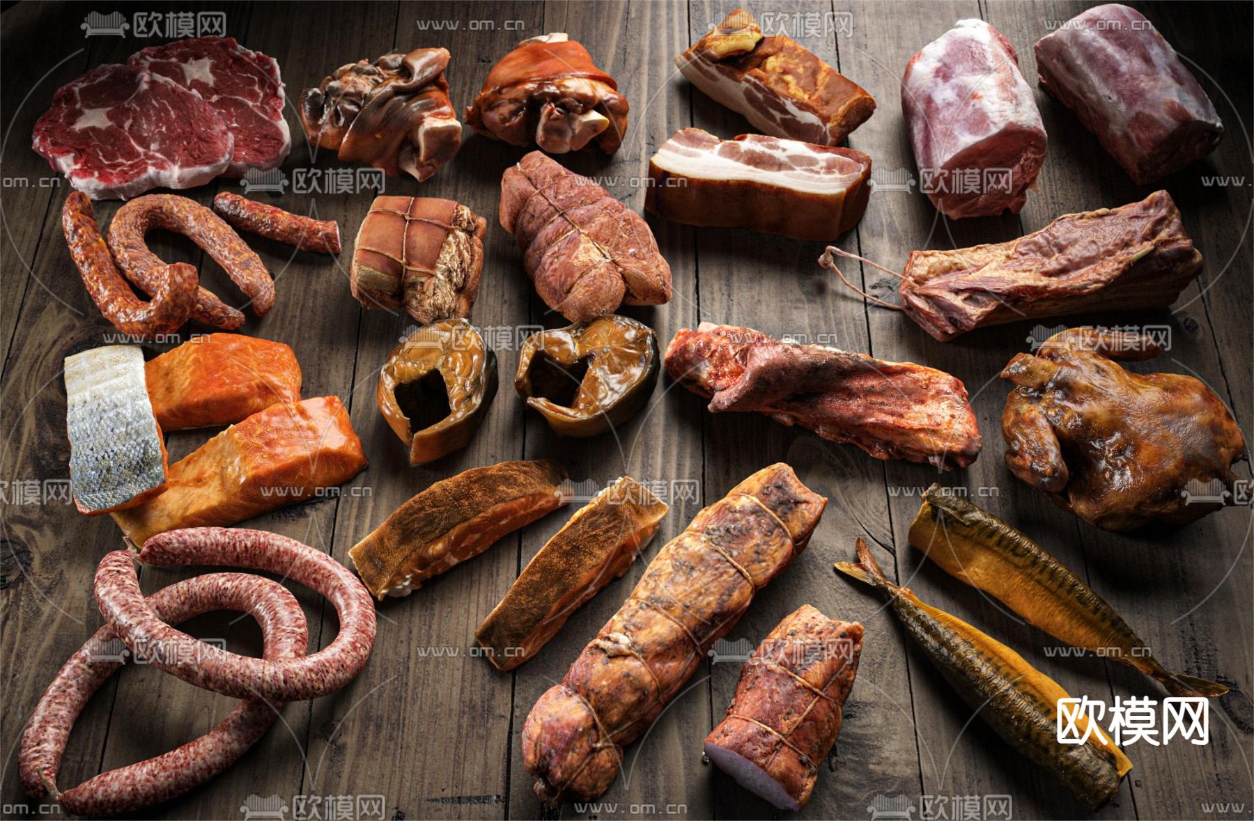 美食 烤鸡 火腿 牛排 熏鱼 腊肉 腊肠3d模型下载