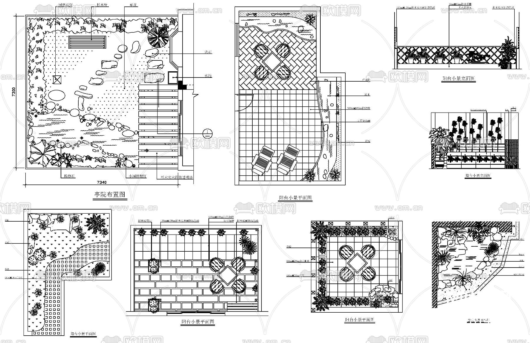 景观小景cad立面图下载（渲染图3）