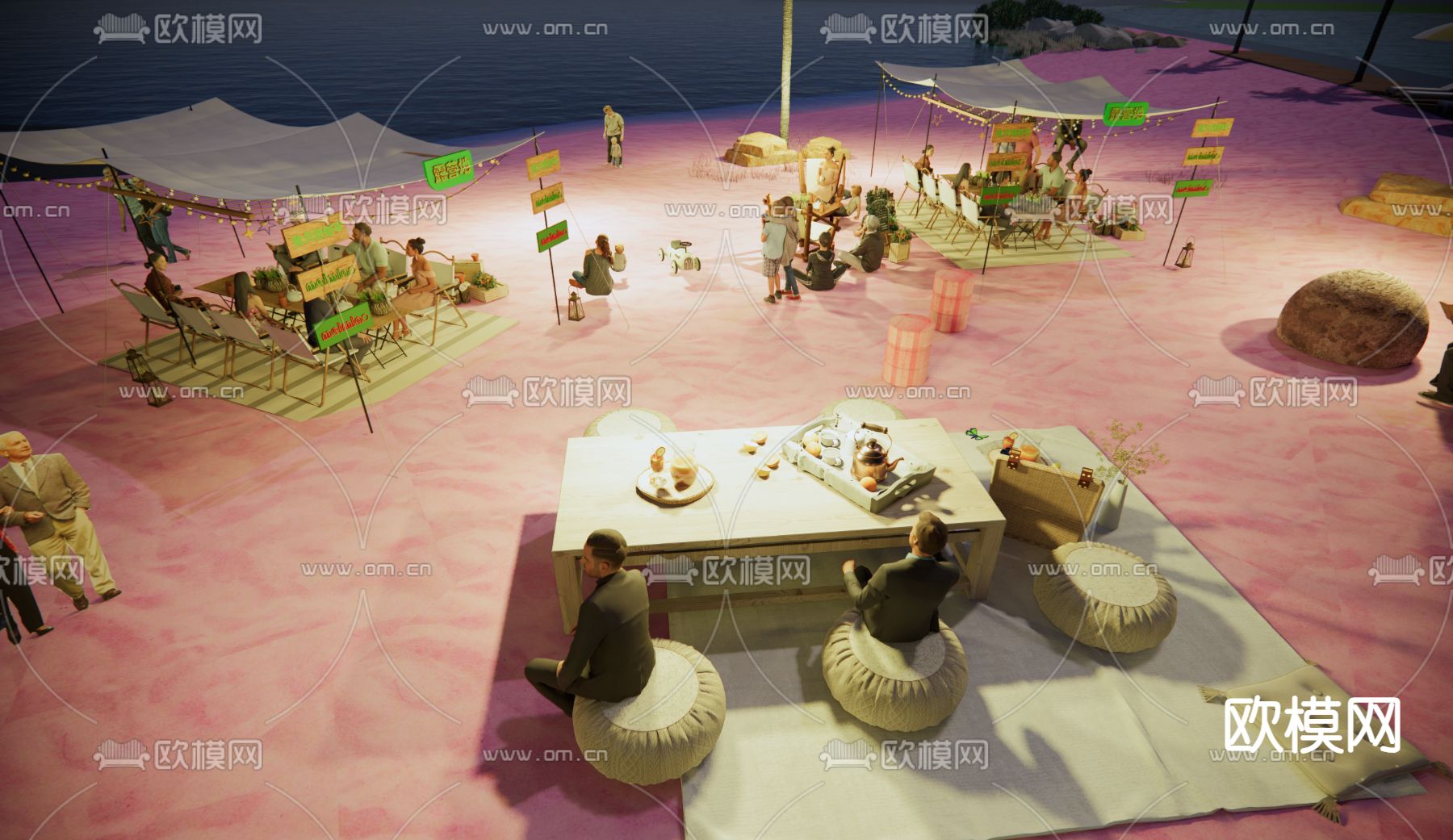 沙滩露营基地 红色沙滩su模型