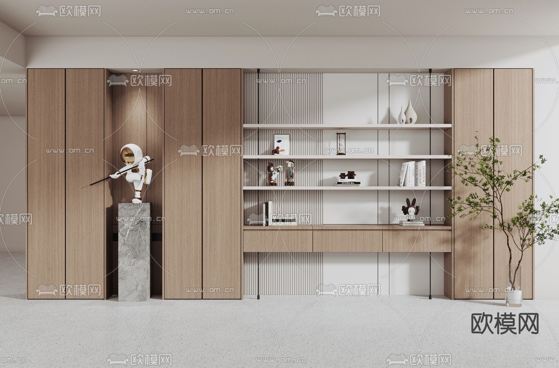 现代书柜 装饰柜su模型下载（渲染图1）
