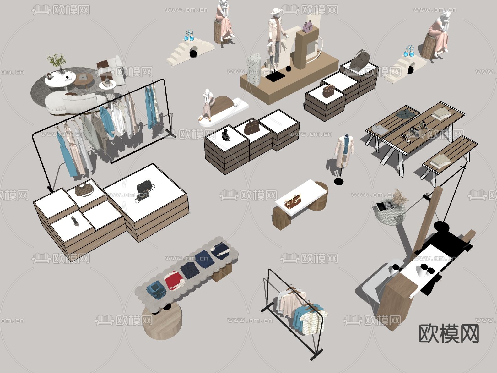 服装展柜 包包展台su模型