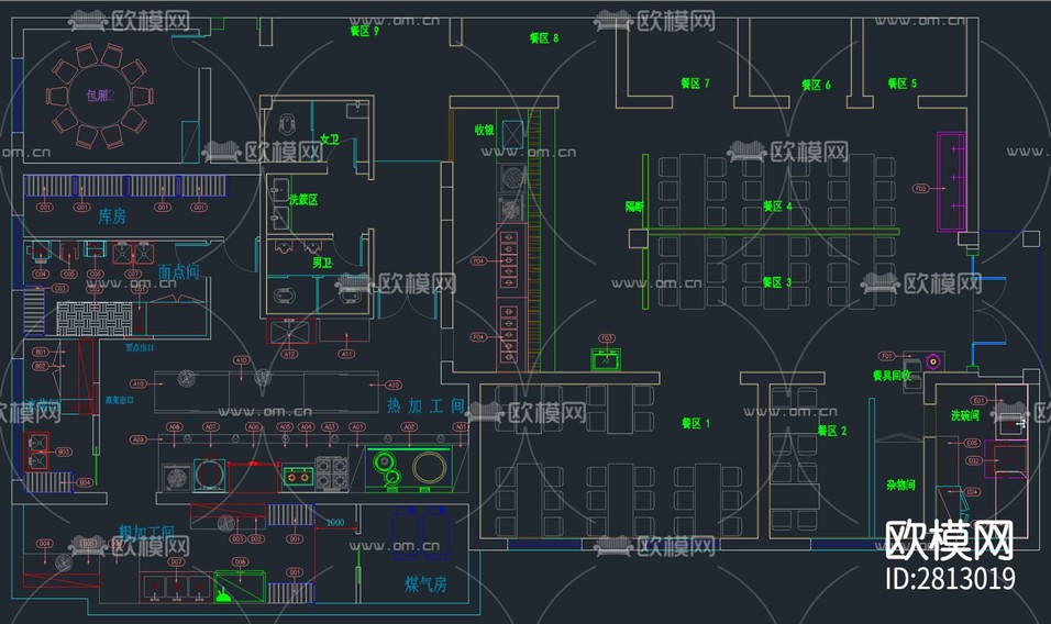 餐饮后厨cad图块下载(渲染图4)