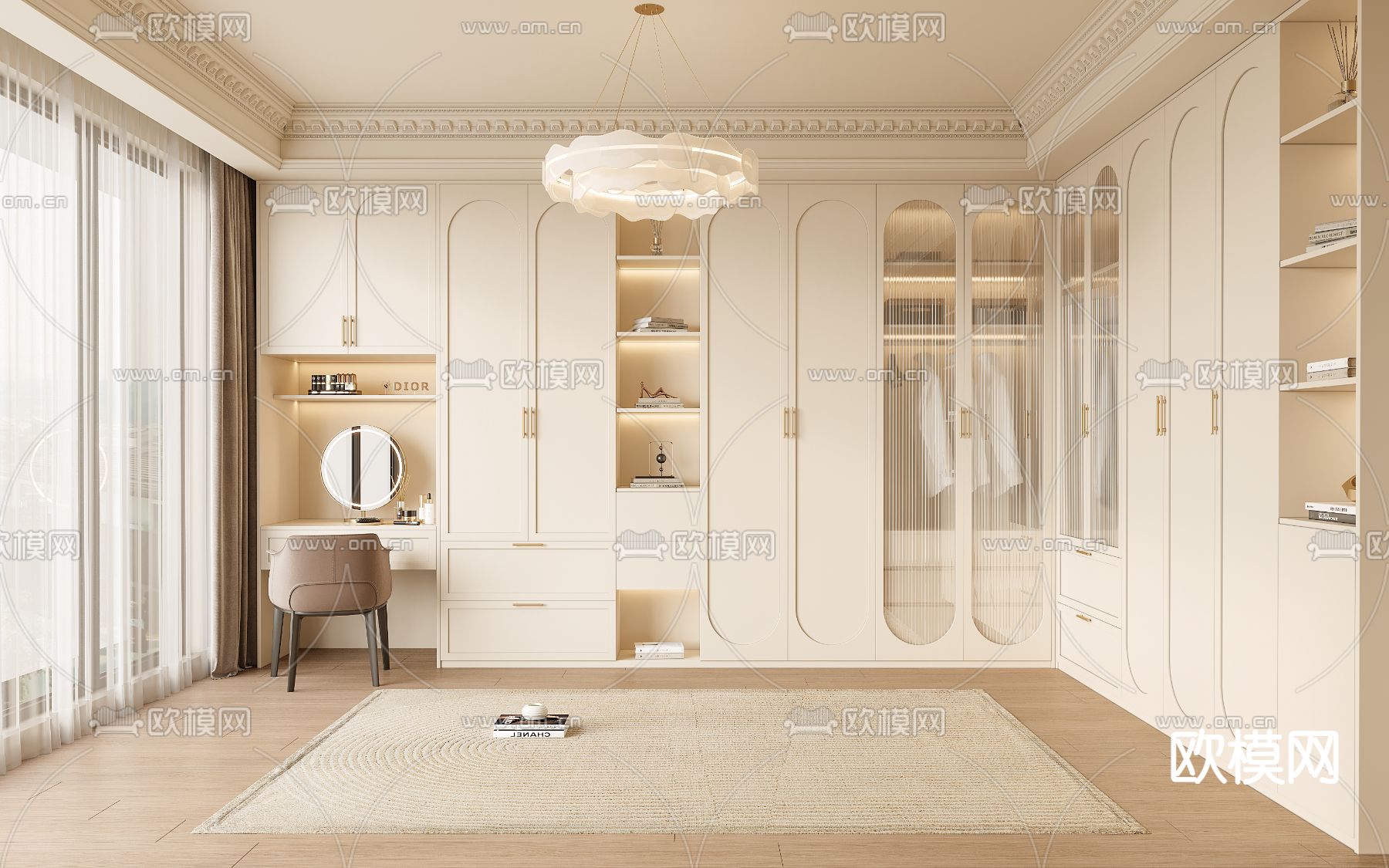 奶油风衣帽间3d模型下载