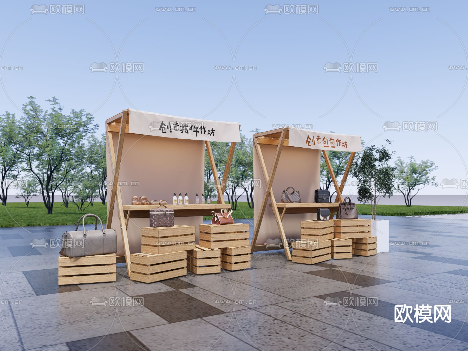 售卖摊位 集市摊位su模型