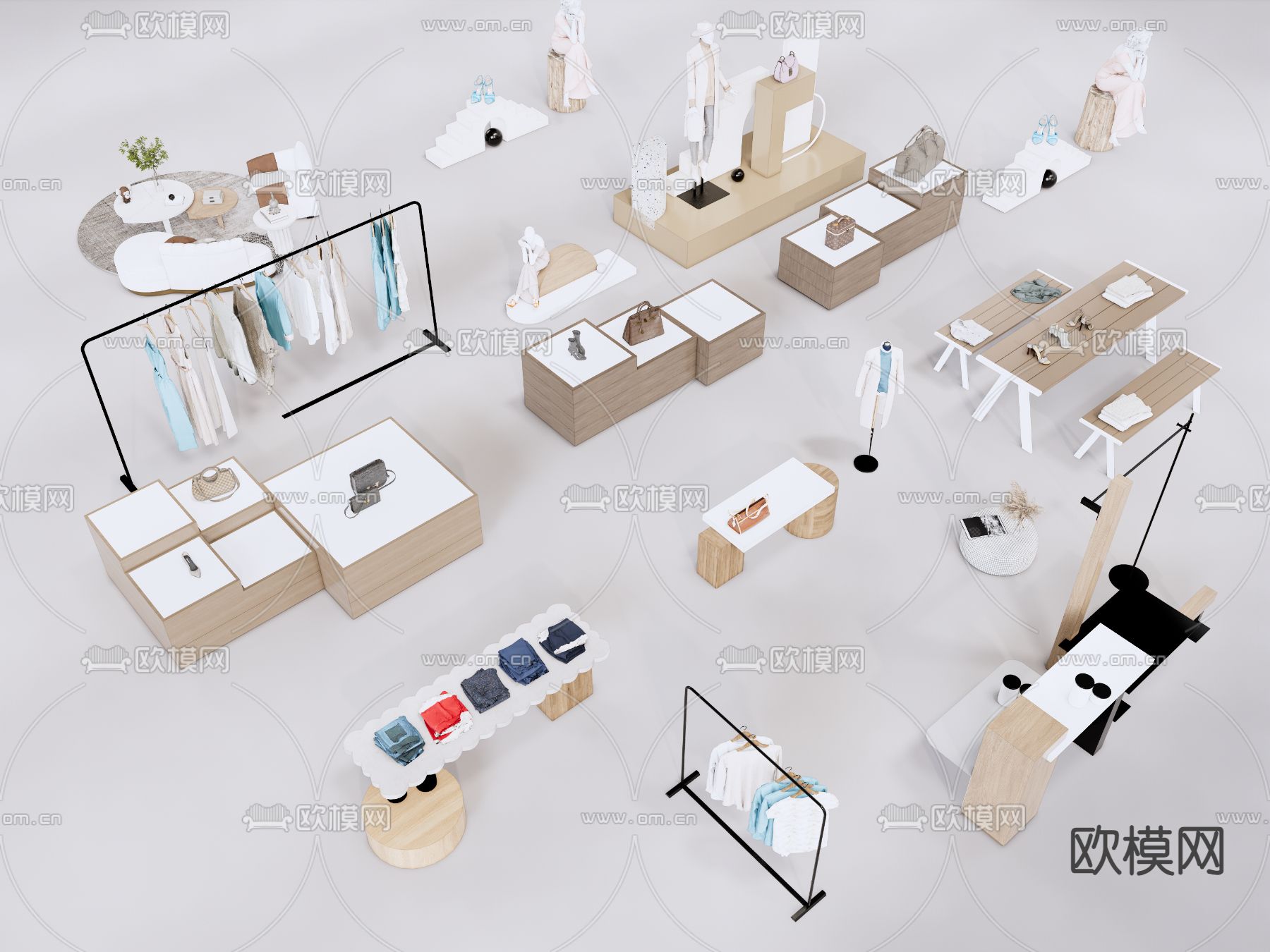 服装展柜 包包展台su模型