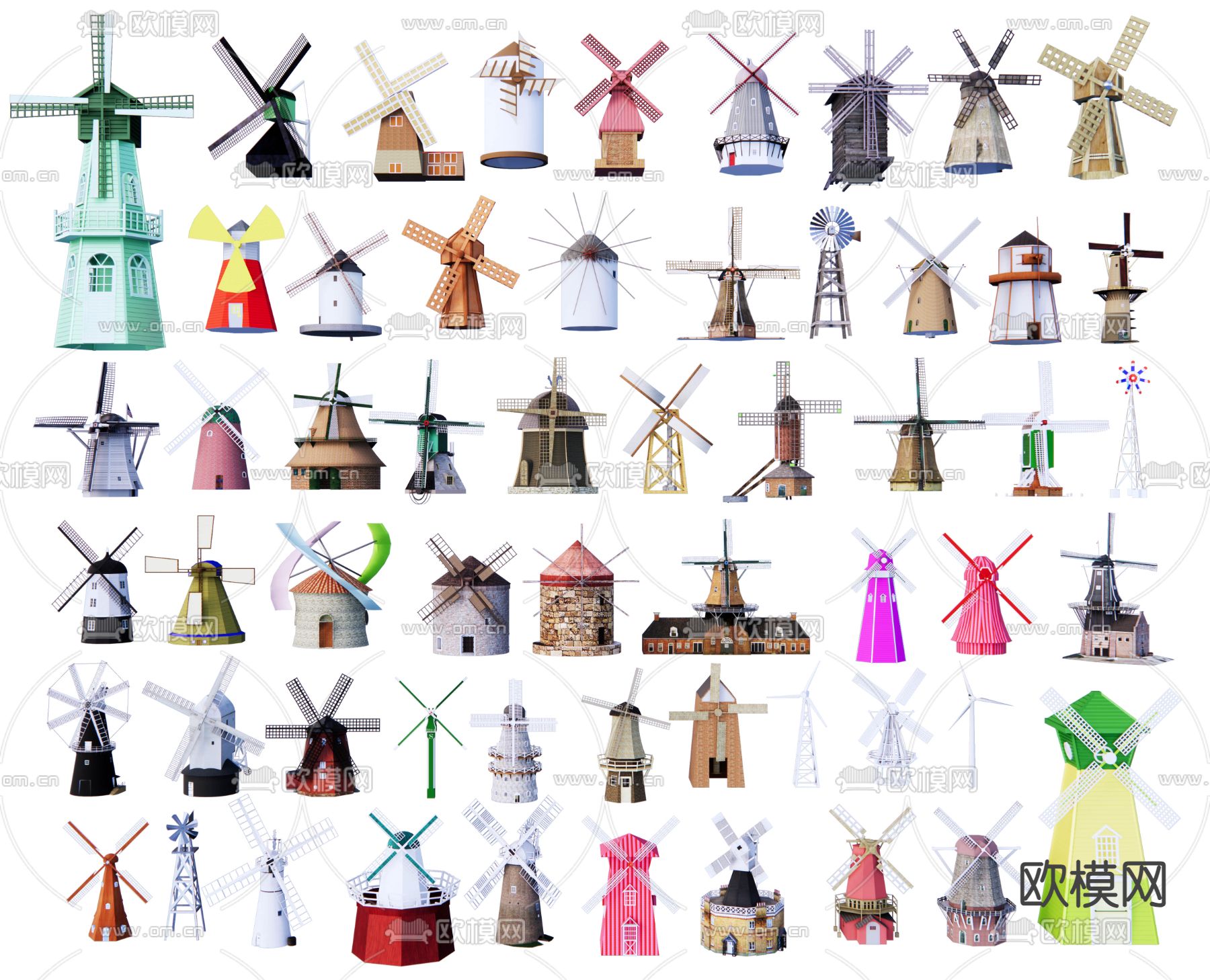 风车房屋3d模型下载