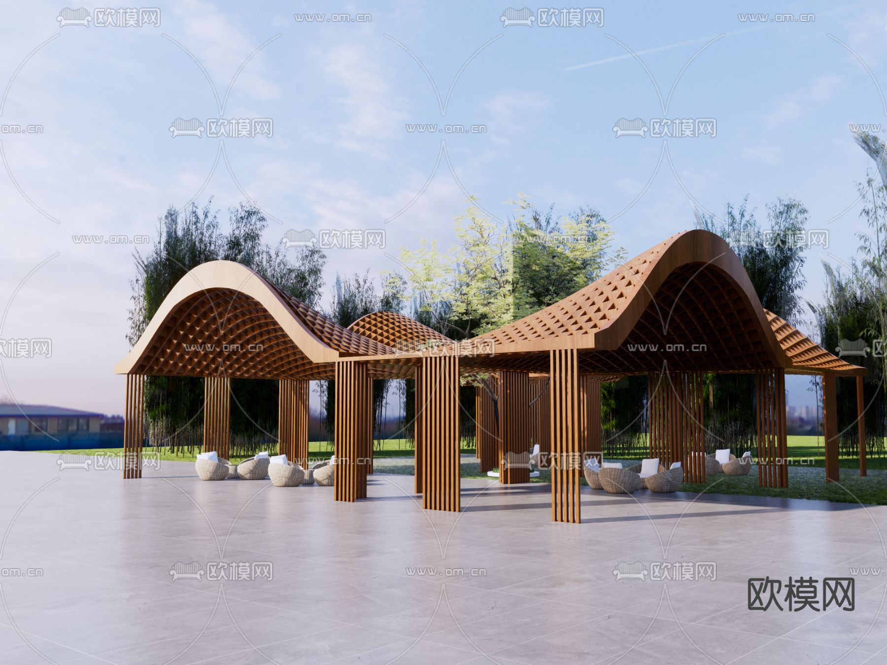 景观亭子 廊架su模型