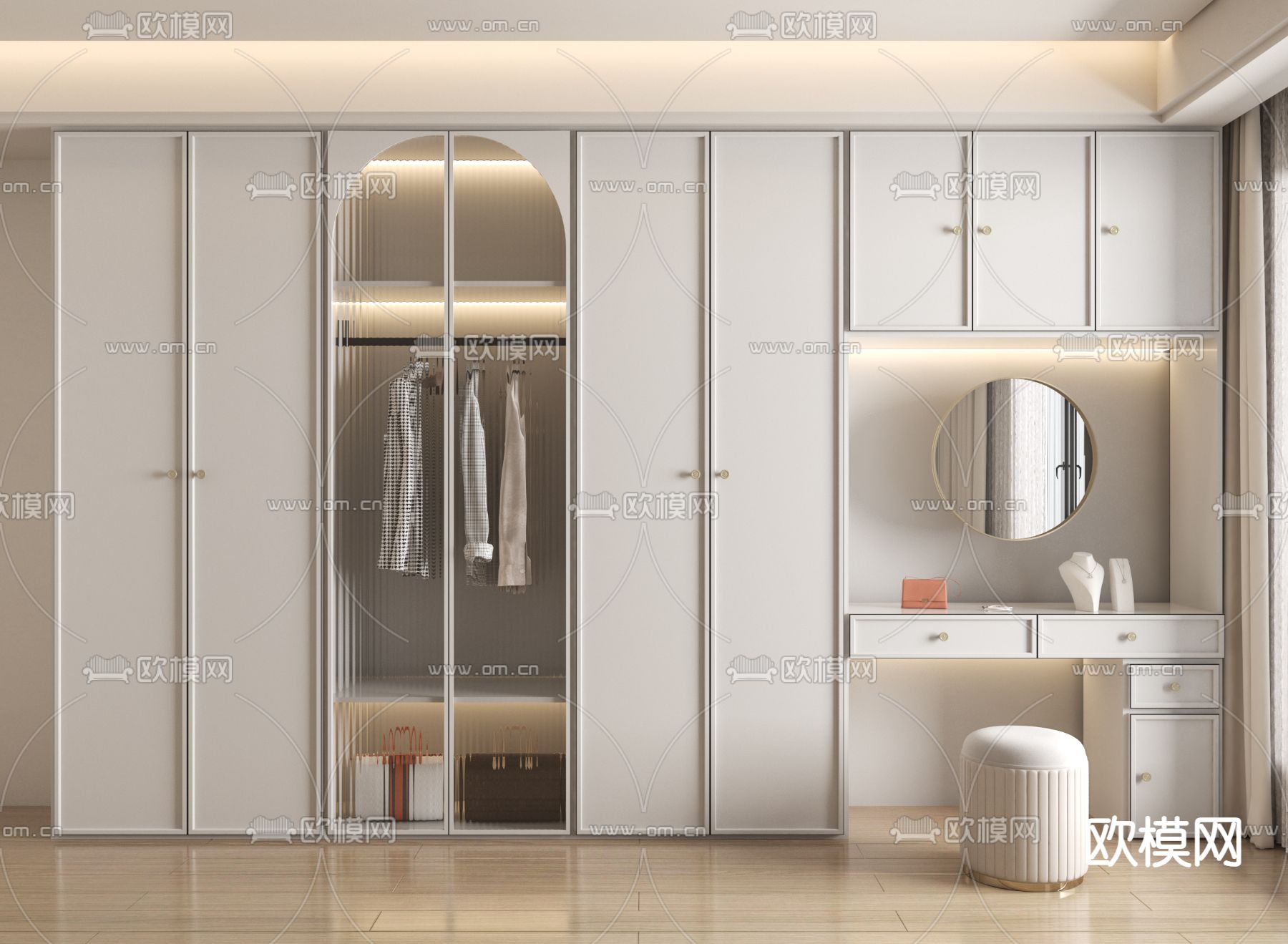 奶油风衣柜 衣橱3d模型下载