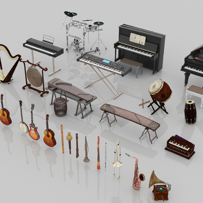  萨克斯 古琴 钢琴su模型 