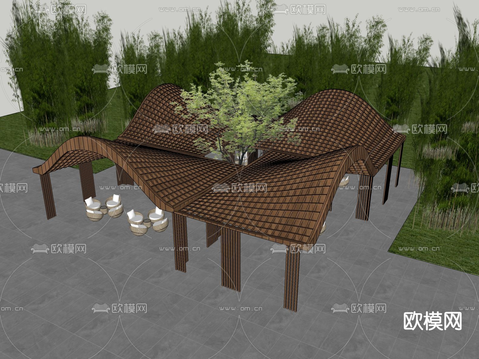 景观亭子 廊架su模型