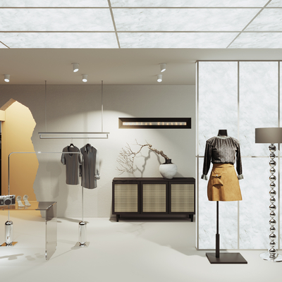  侘寂风女装 服装店su模型 