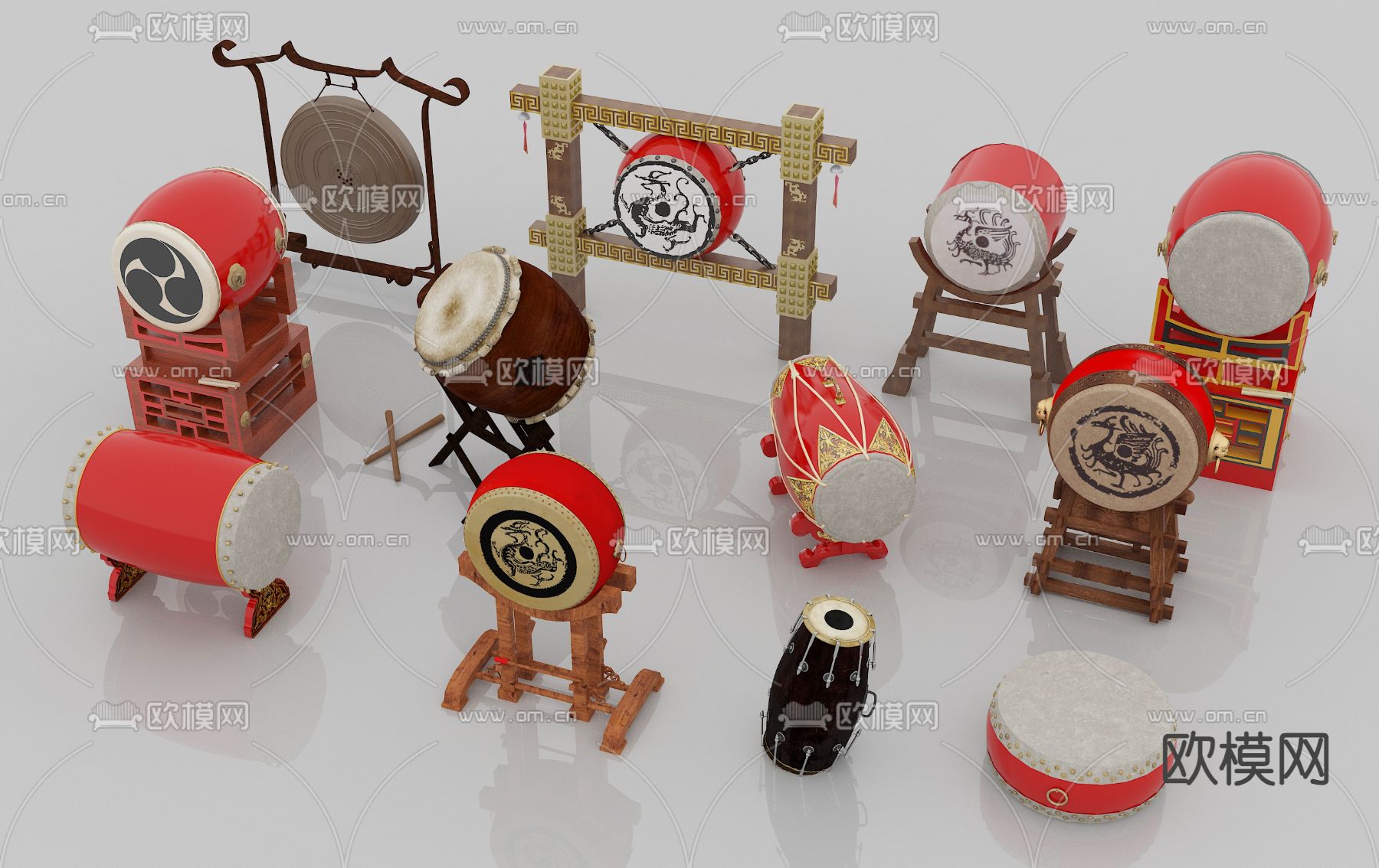 中式大鼓 乐器鼓su模型下载（渲染图1）