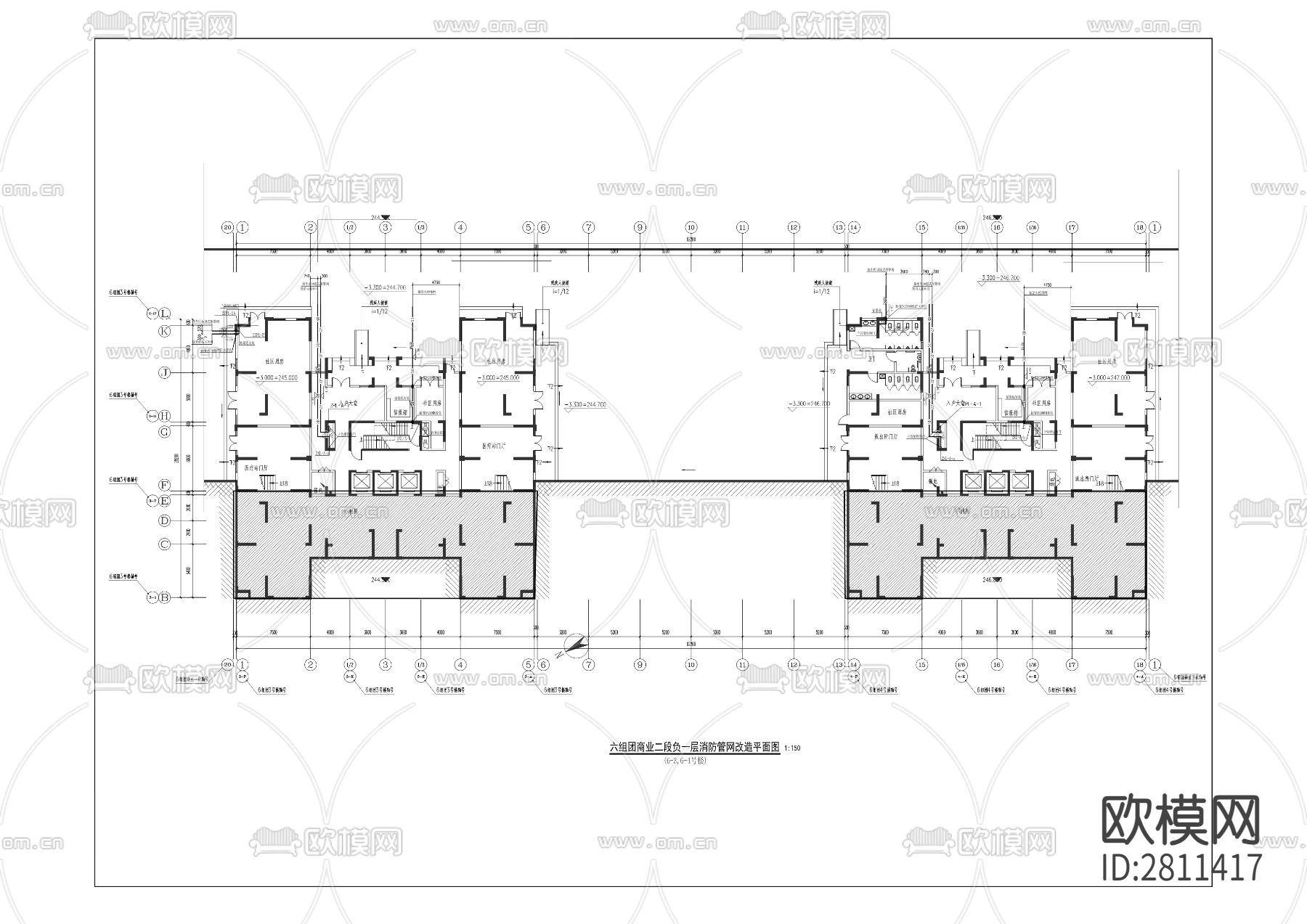 小区平层cad平面布置图下载（渲染图6）
