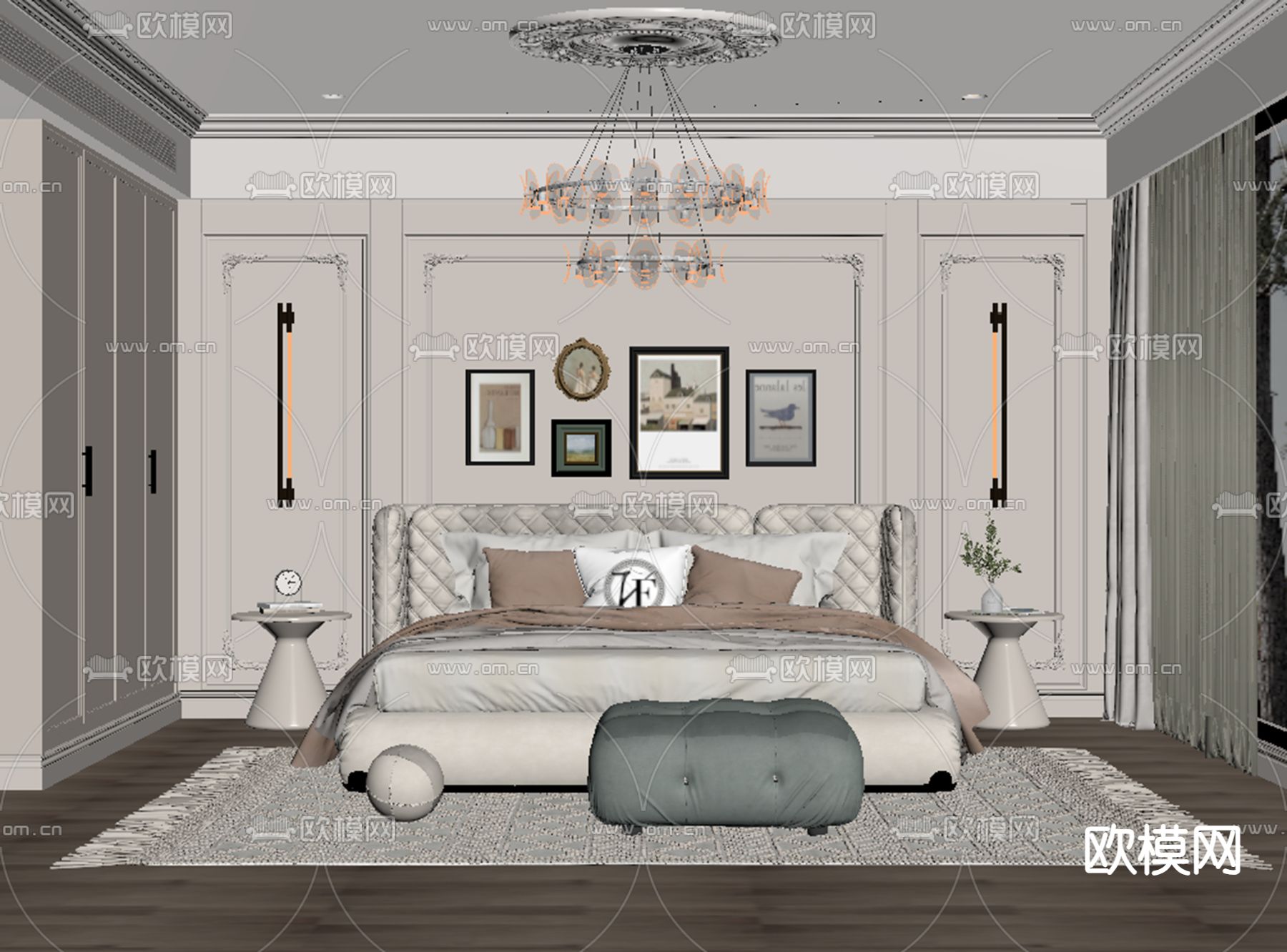法式卧室 主人房su模型下载（渲染图2）