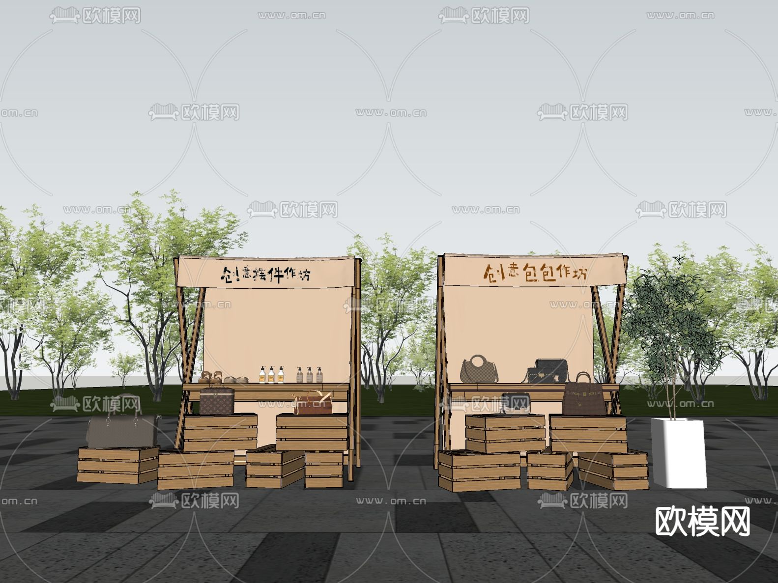 售卖摊位 集市摊位su模型