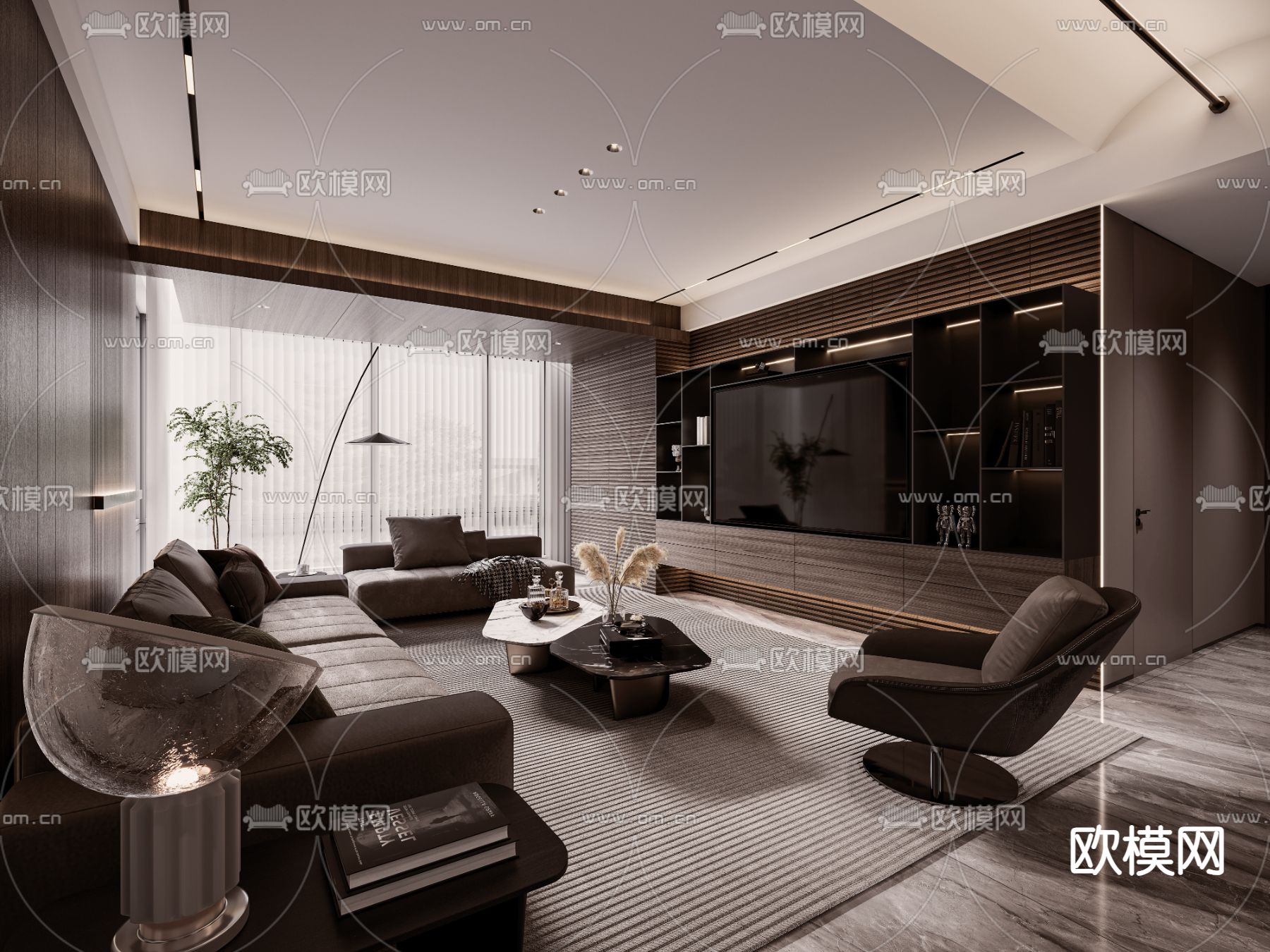 现代客餐厅免费3d模型下载（渲染图1）