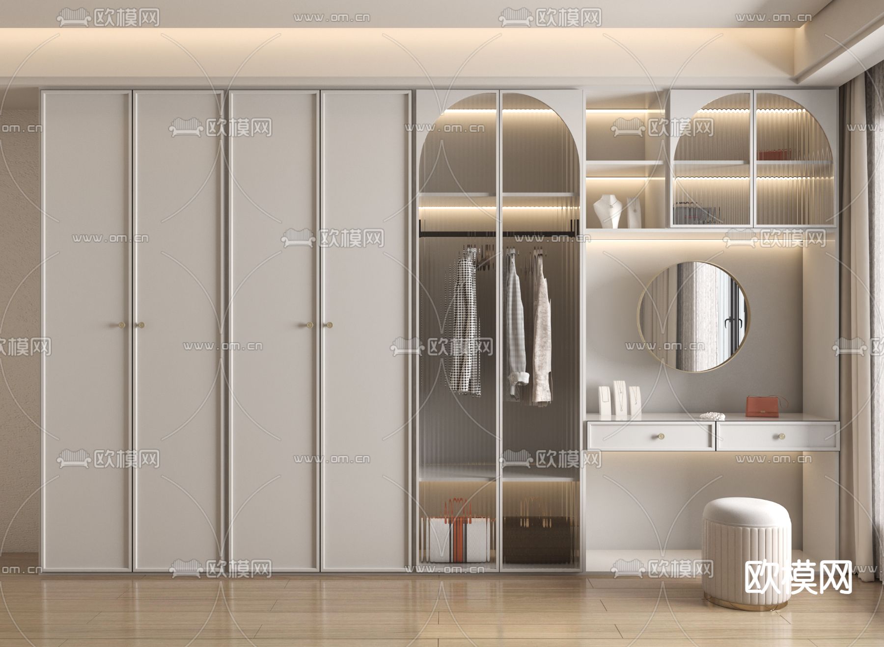 奶油风衣柜 衣橱3d模型下载