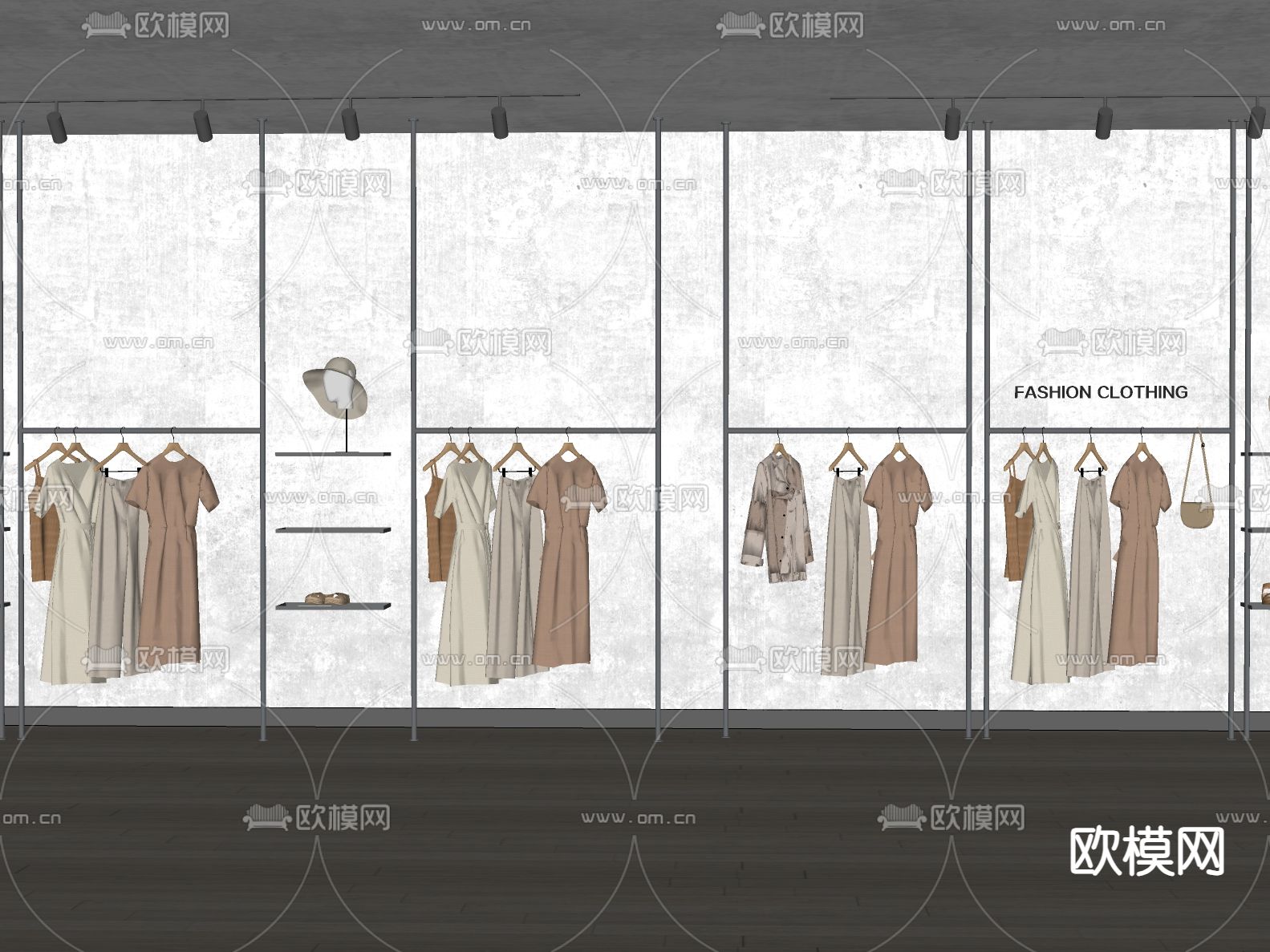侘寂风服装店 挂衣架su模型